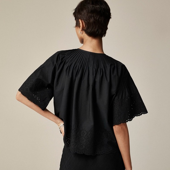 J Crew Jolie Top Size XL in Eyelet Cotton Poplin Black - Picture 2 of 11